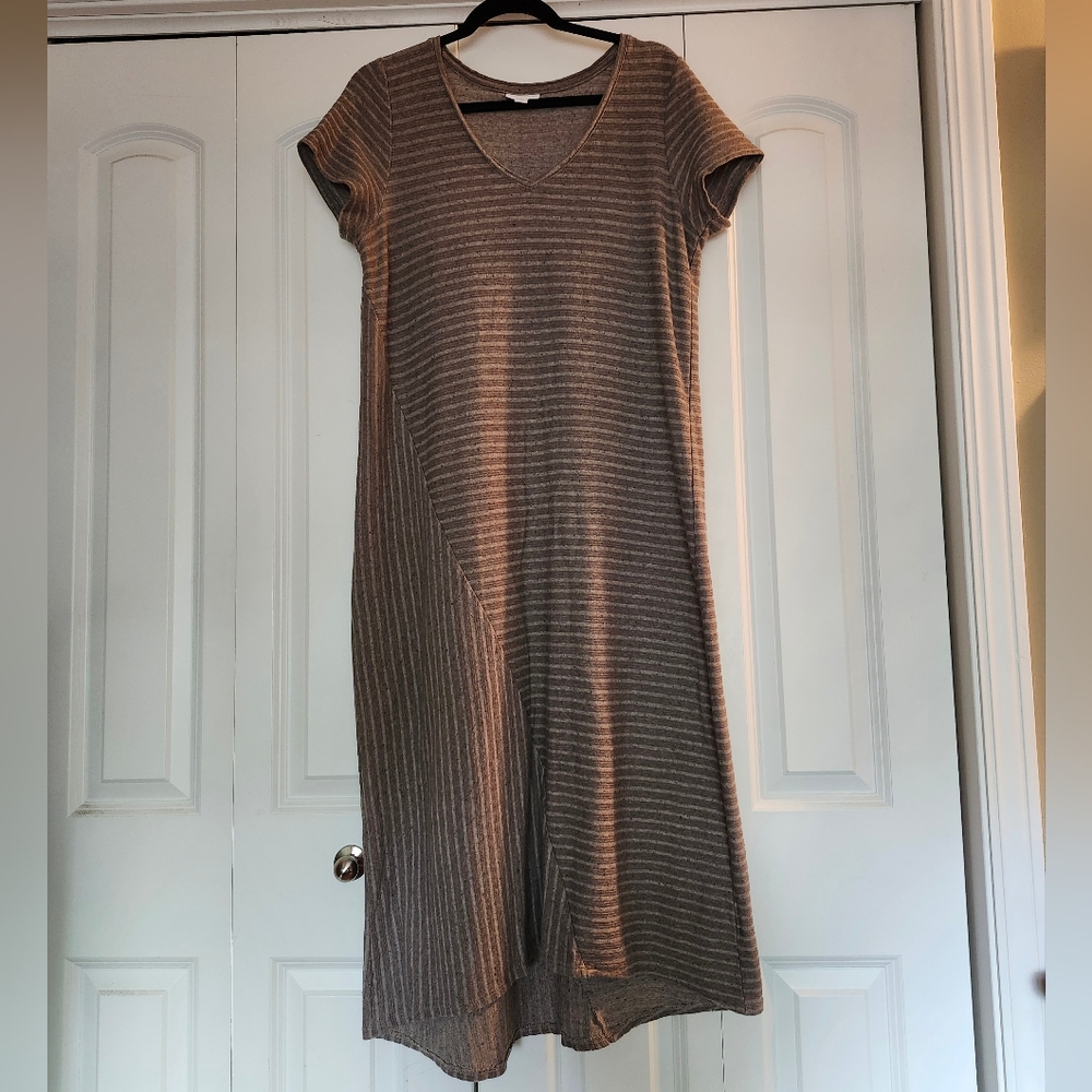 PureJill cotton brown/tan textured striped dress